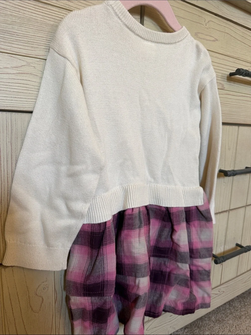 GAP Cream Sweater Dress with Pink & Purple Plaid Skirt- Never Worn